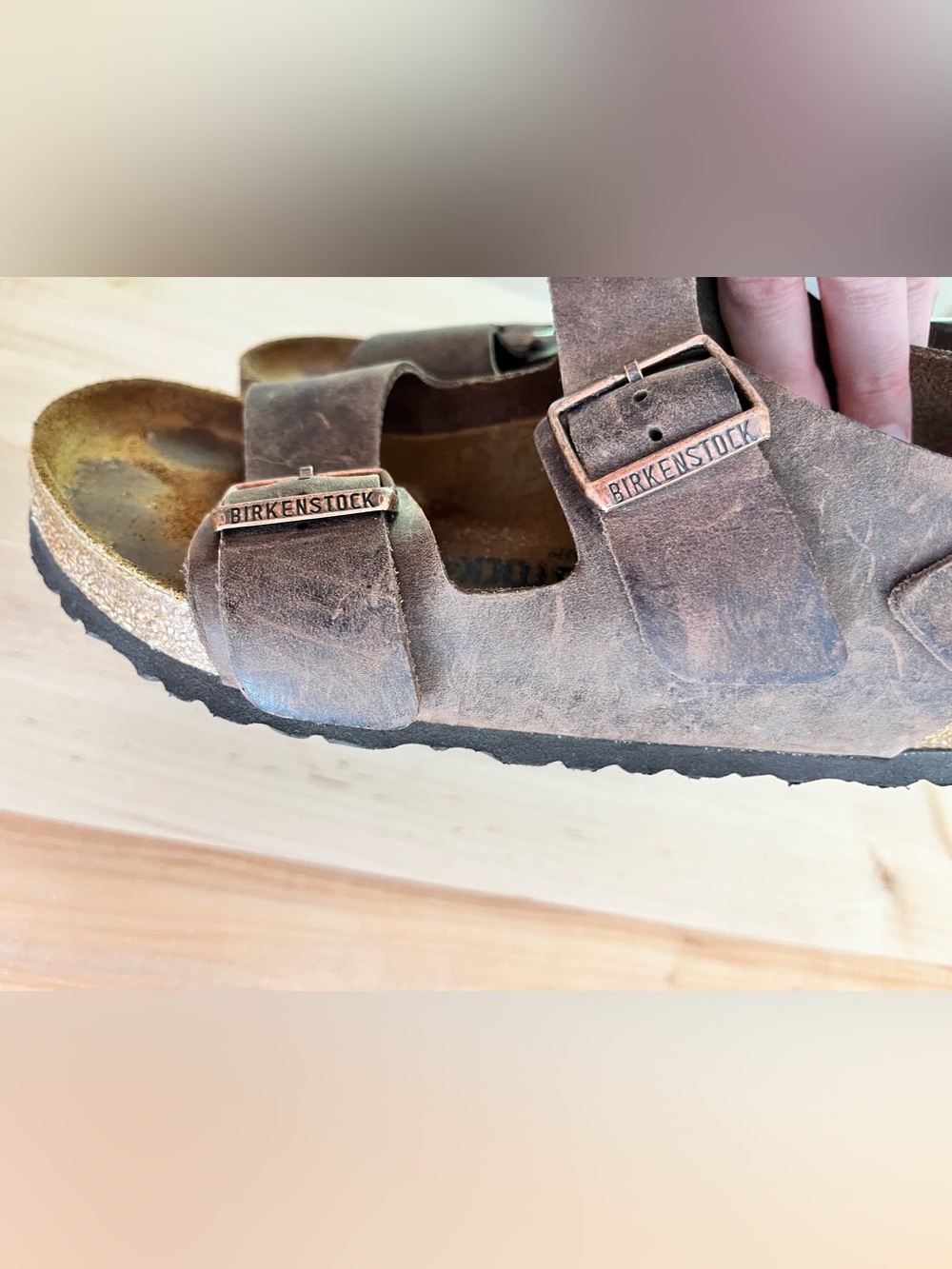 Birkenstock Milano Oiled Leather Two-Strap Brown Buckle Sandal, Sz 41 - Picture 9 of 13